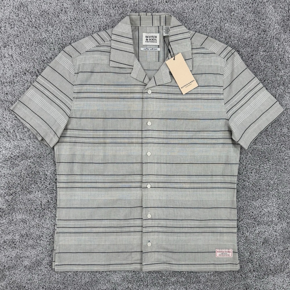 Scotch & Soda Vertical Texture Camp Shirt Men's NWT M White Asparagus MSRP: $98